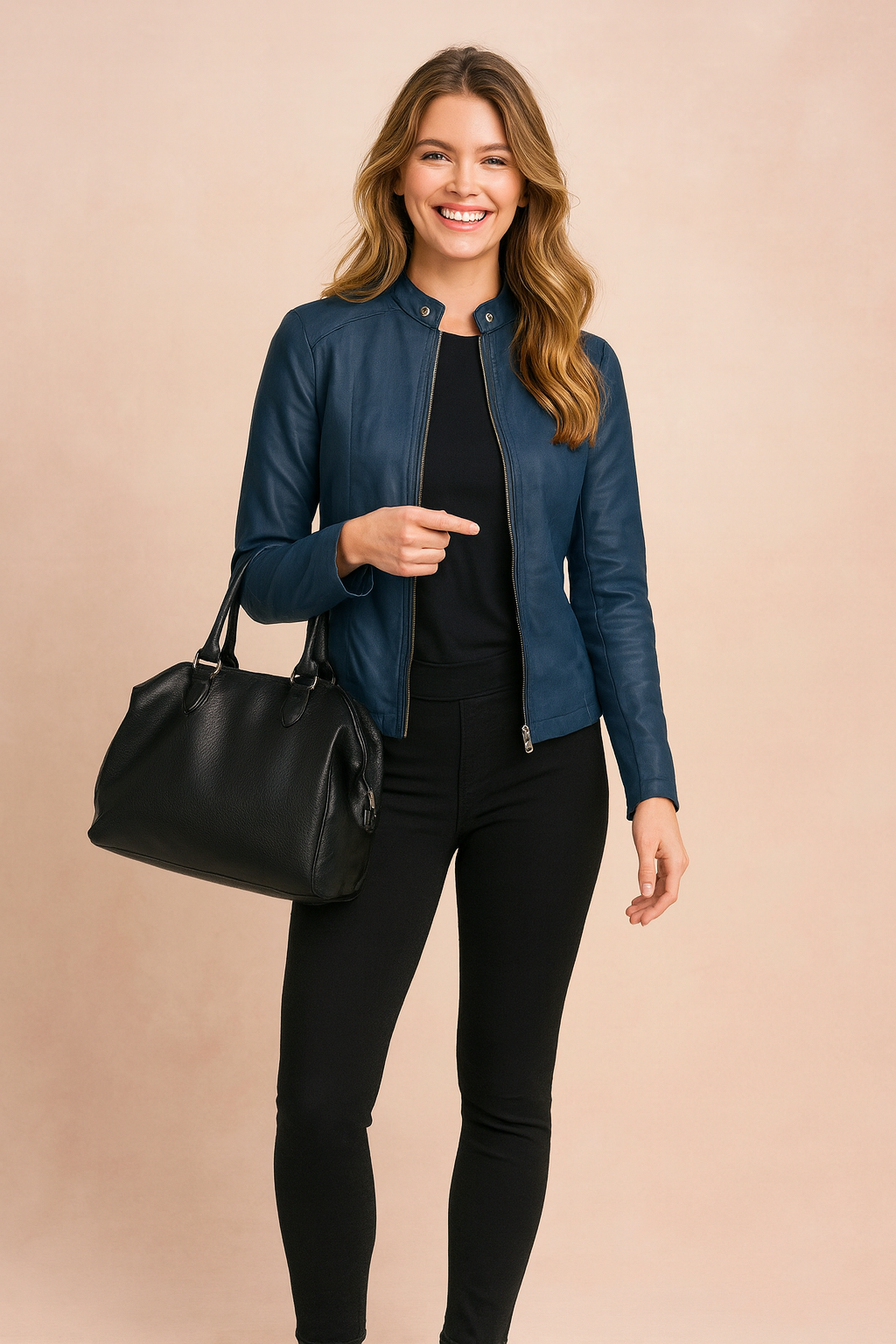 Women's minimalist winter jacket in navy blue, perfect for any occasion.
