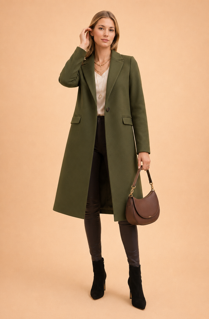 Women's Classic Short Trench Coat. Elegant winter outerwear jacket, perfect for versatile fall fashion.