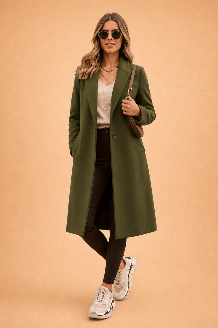 Timeless women's short trench coat. Classic design for elegant winter & fall outerwear. Versatile style.