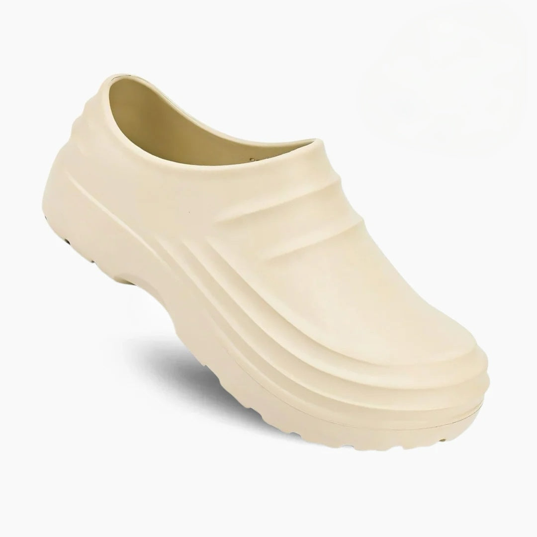 Cream women's walking sandals featuring comfortable arch support, ideal for all-day wear and summer elegance.