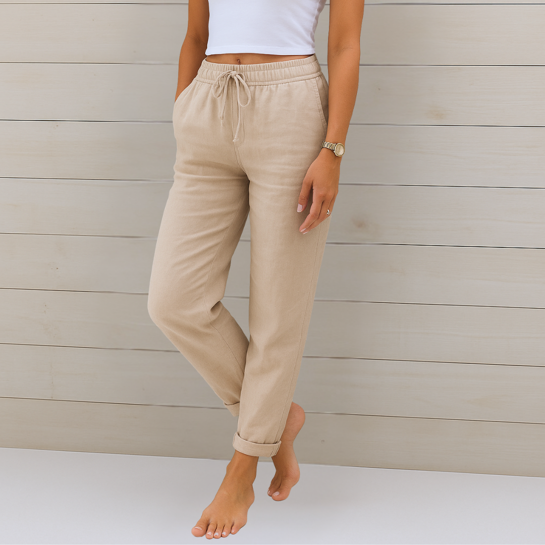 Women's comfortable elastic waist pants, black, featuring a relaxed and flattering fit for everyday wear.