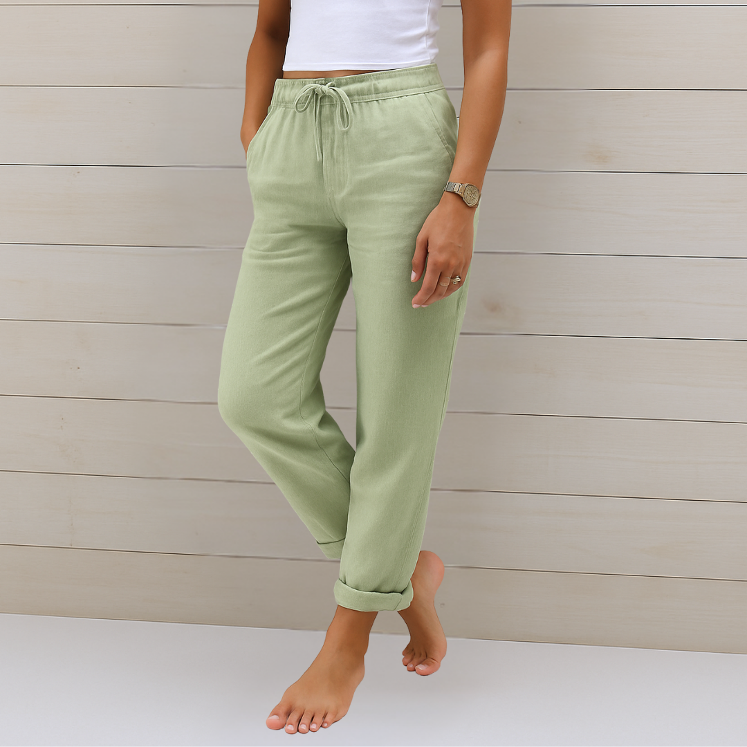 Flattering women's elastic waist pants, designed for ultimate comfort and a relaxed, stylish fit.