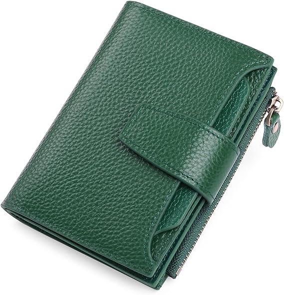 Women's compact leather organizer wallet, RFID protected, for cards, cash, and coins, a daily essential.