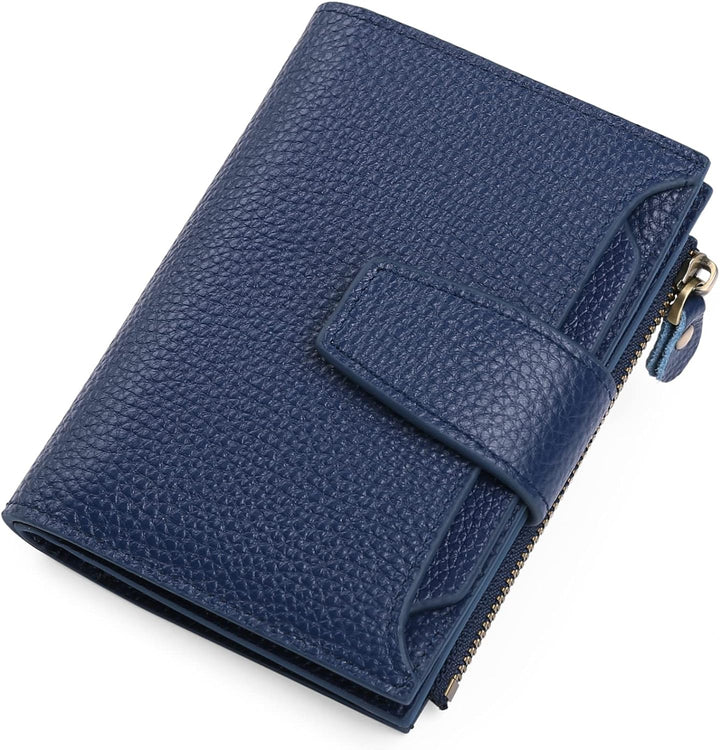 Chic women's compact leather wallet with advanced RFID blocking tech, perfect secure fashion accessory.