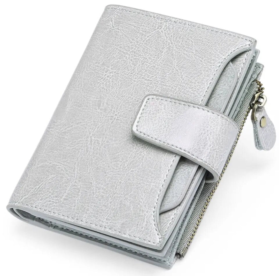 Elegant women's compact leather RFID wallet, a perfect gift & secure card holder for modern women.