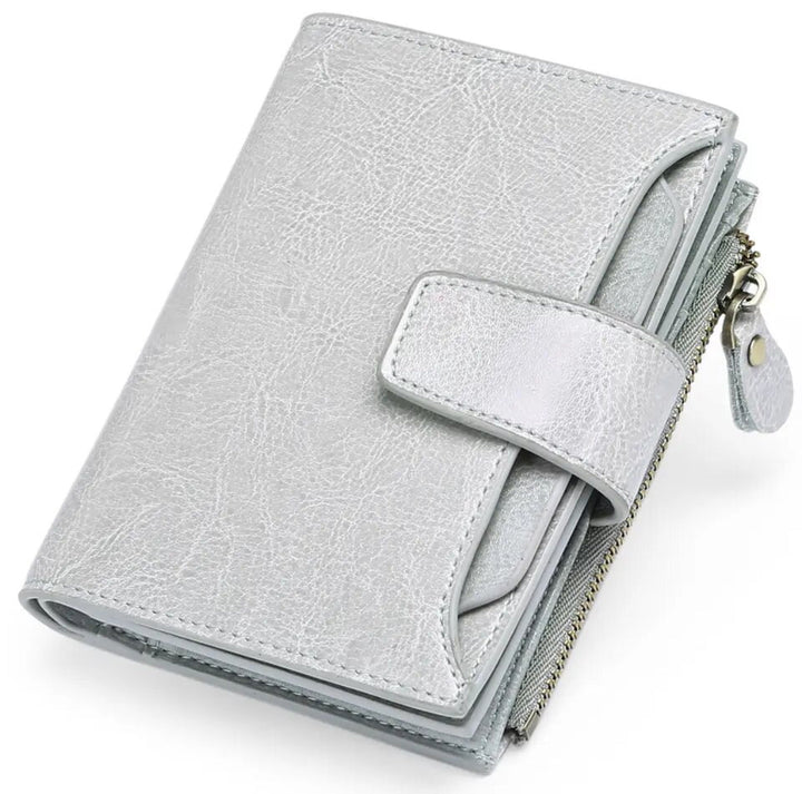 Elegant women's compact leather RFID wallet, a perfect gift & secure card holder for modern women.
