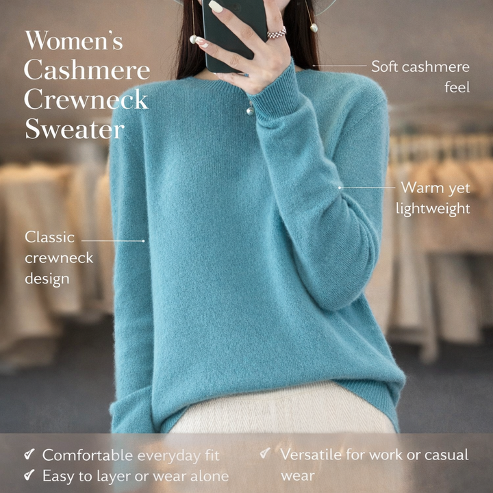Chic women's cozy knit crewneck pullover sweater. Essential soft warm top for winter fashion.