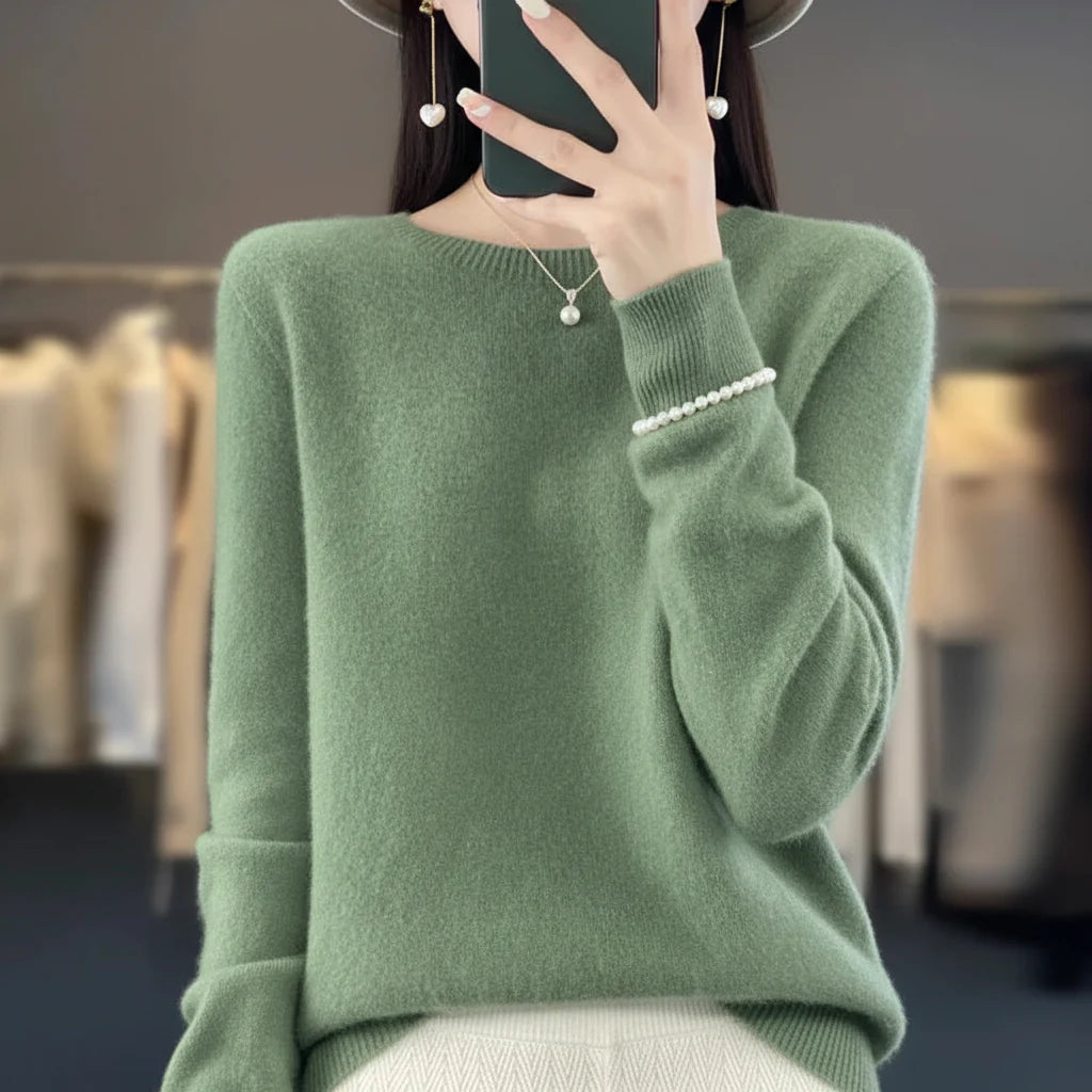 Textured cozy knit women's crewneck pullover sweater. Soft, warm, and stylish for fall & winter.