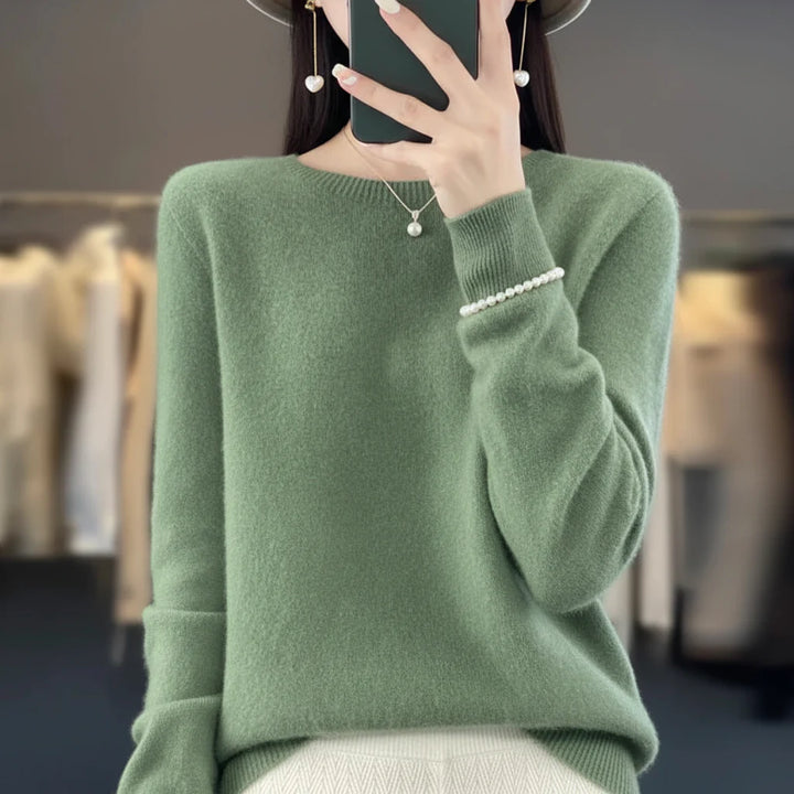 Textured cozy knit women's crewneck pullover sweater. Soft, warm, and stylish for fall & winter.