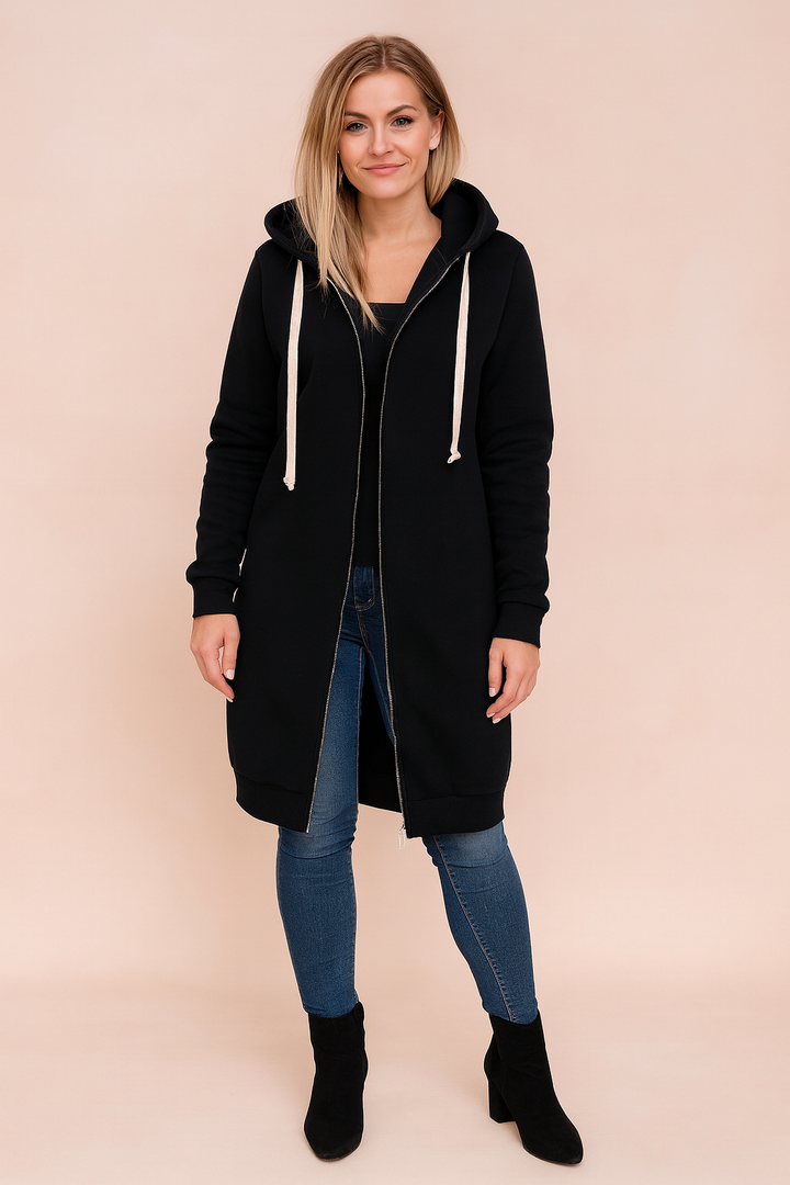 Women's cozy long sweater for fall & winter. Elegant & warm everyday wear.