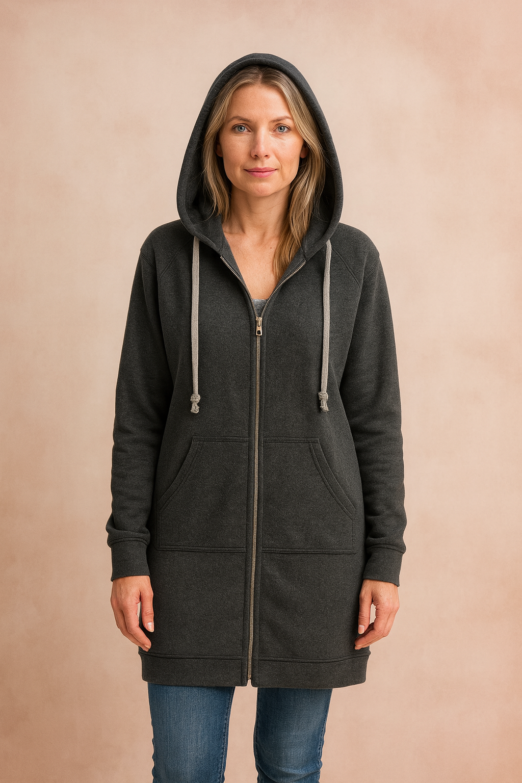 Versatile women's long sweater, elegant & comfortable for daily wear.