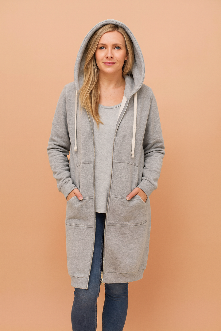 Stylish women's long sweater. Elegant design & warm for fall/winter.