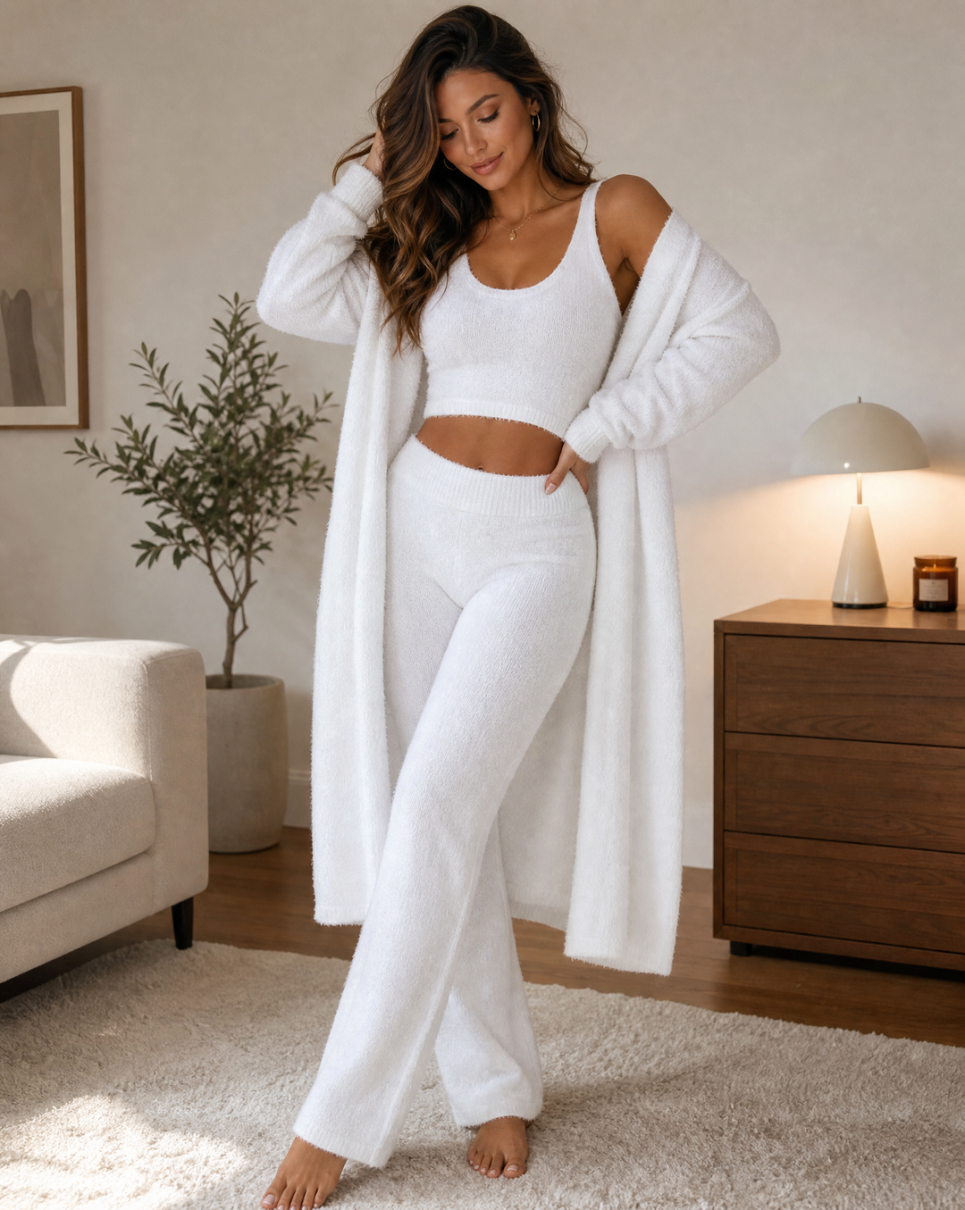 Soft matching women's loungewear set, ideal for cozy relaxation & comfortable at-home style.
