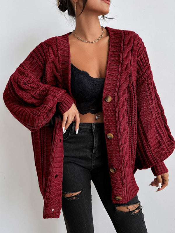 Versatile women's oversized cable knit cardigan, a cozy and chic addition to any fall outfit.