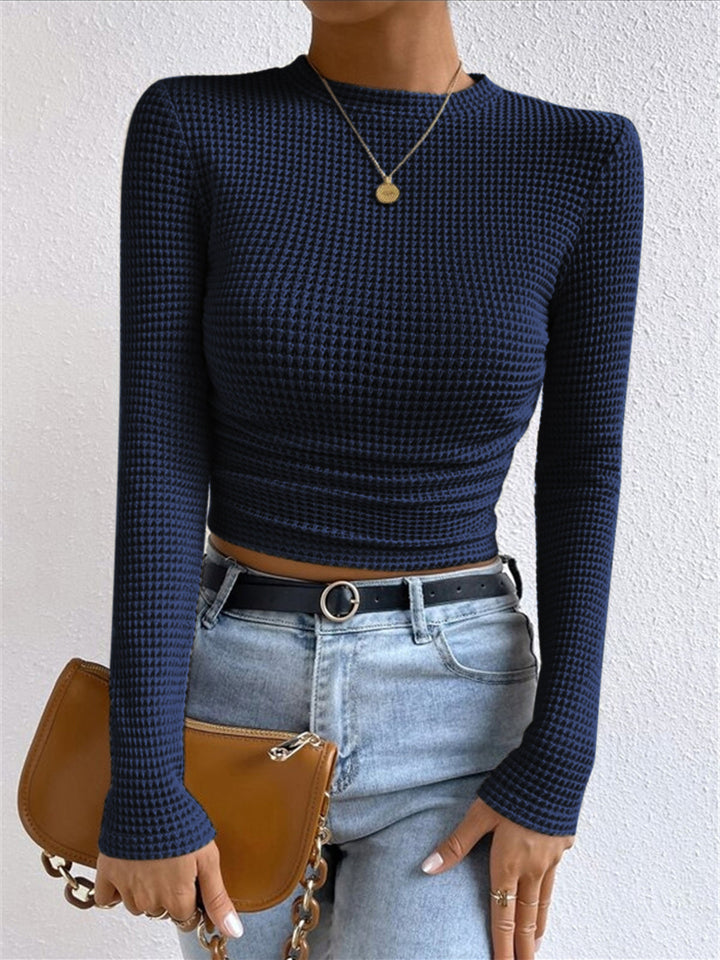 Women's long sleeve waffle knit top, a cozy and stylish choice for everyday comfort.