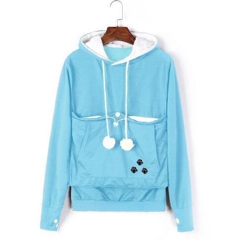 Casual women's hoodie with a comfortable cat pouch, great for home loungewear or pet snuggles.