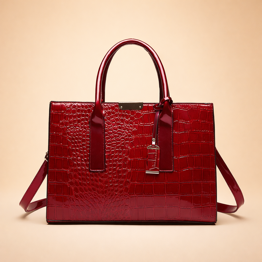 Women's croc-embossed structured faux leather tote handbag, perfect for work or luxury fashion style.
