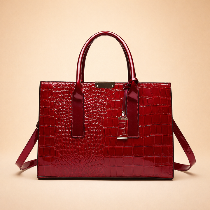 Women's croc-embossed structured faux leather tote handbag, perfect for work or luxury fashion style.