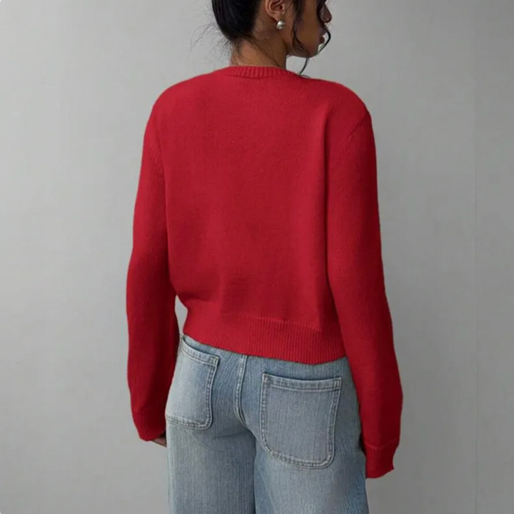 Soft knit cropped cardigan for women, featuring a comfortable ribbed trim & button-front style.