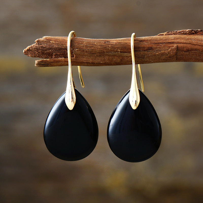Handcrafted women's natural stone teardrop earrings, elegant dangle design