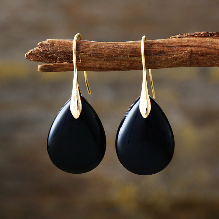 Handcrafted women's natural stone teardrop earrings, elegant dangle design