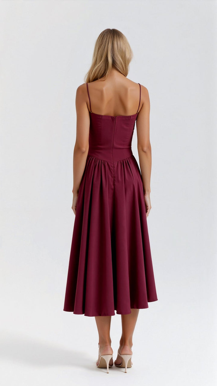 Elegant timeless women's party midi dress with corset detail