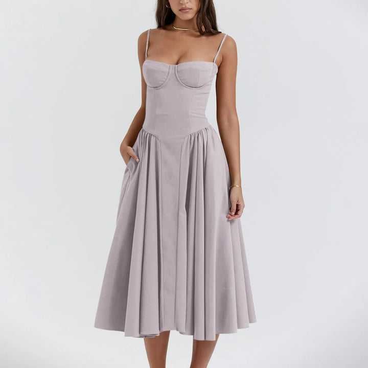 Chic pleated midi dress for women, perfect for parties and celebrations