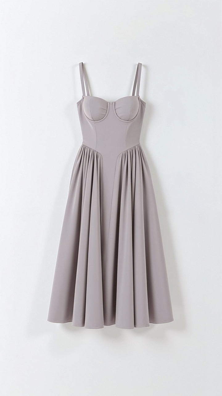 Stylish women's corset dress in midi length, ideal for evening events