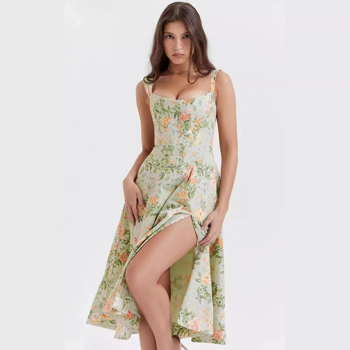 Elegant women's floral midi dress, ideal for summer parties, brunches & special occasions.