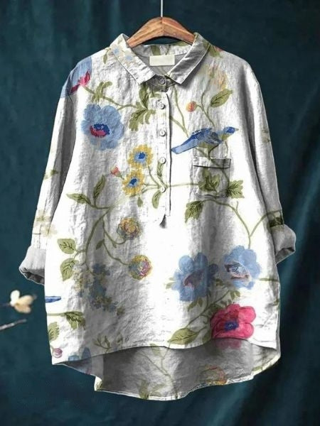 Women's day to night floral shirt, combining comfort and sophisticated style.