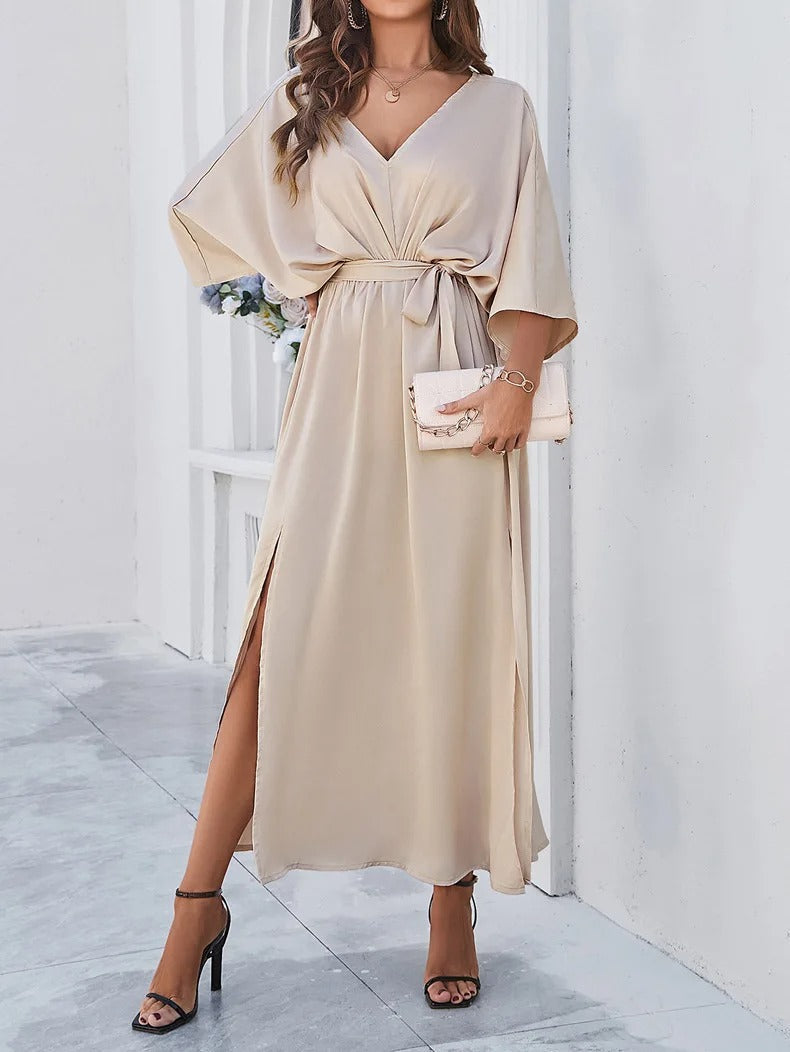 Women's elegant flowy V-neck spring dress in Isabella style