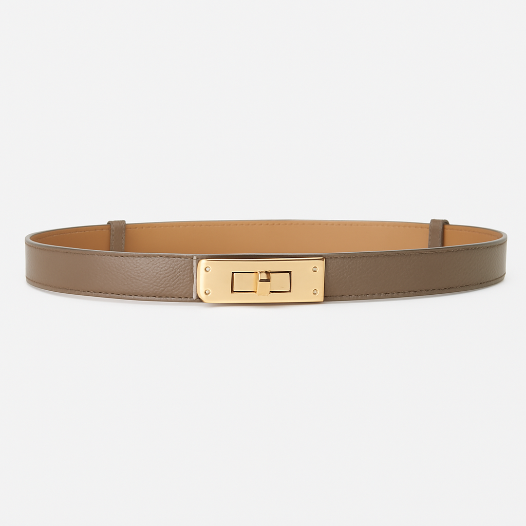 Women's elegant gold twist lock waist belt in light brown leather