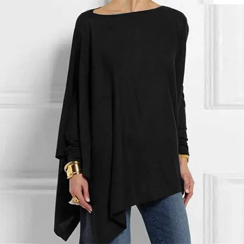 Women's elegant long sleeve top in black, chic and comfortable for everyday wear.