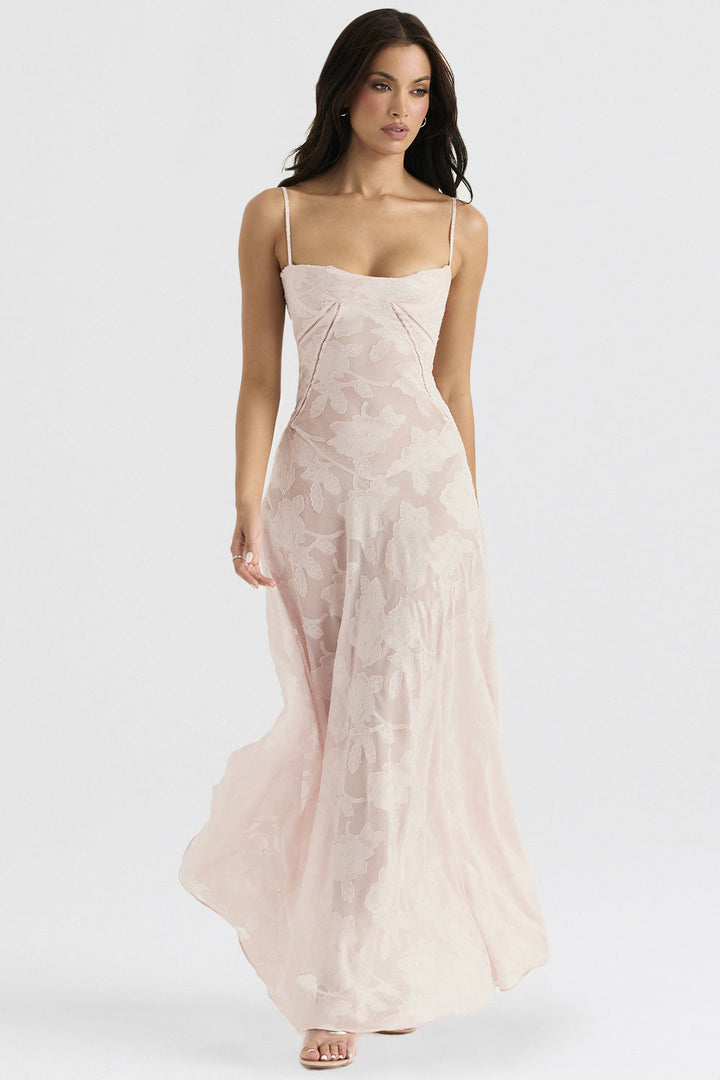 Elegant women's slim-fit maxi dress with spaghetti straps, perfect for evening parties & special occasions.