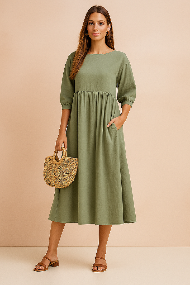 Women's Elegant Midi Dress with 3/4 Sleeves
