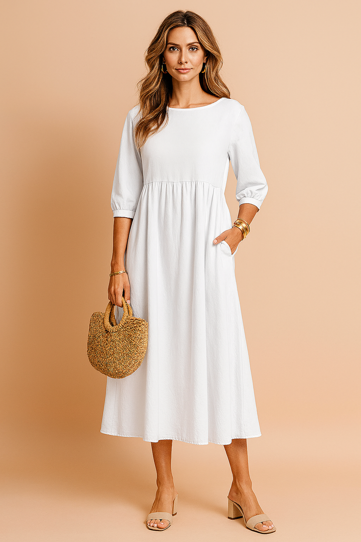 Women's Elegant Midi Dress with 3/4 Sleeves