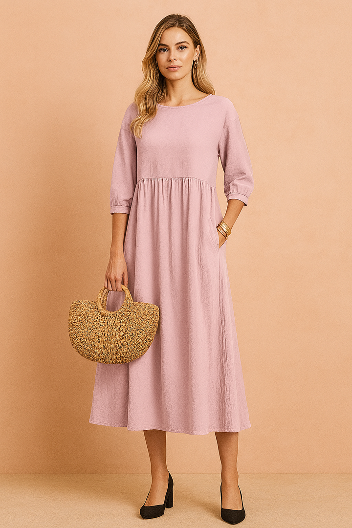 Women's Elegant Midi Dress with 3/4 Sleeves