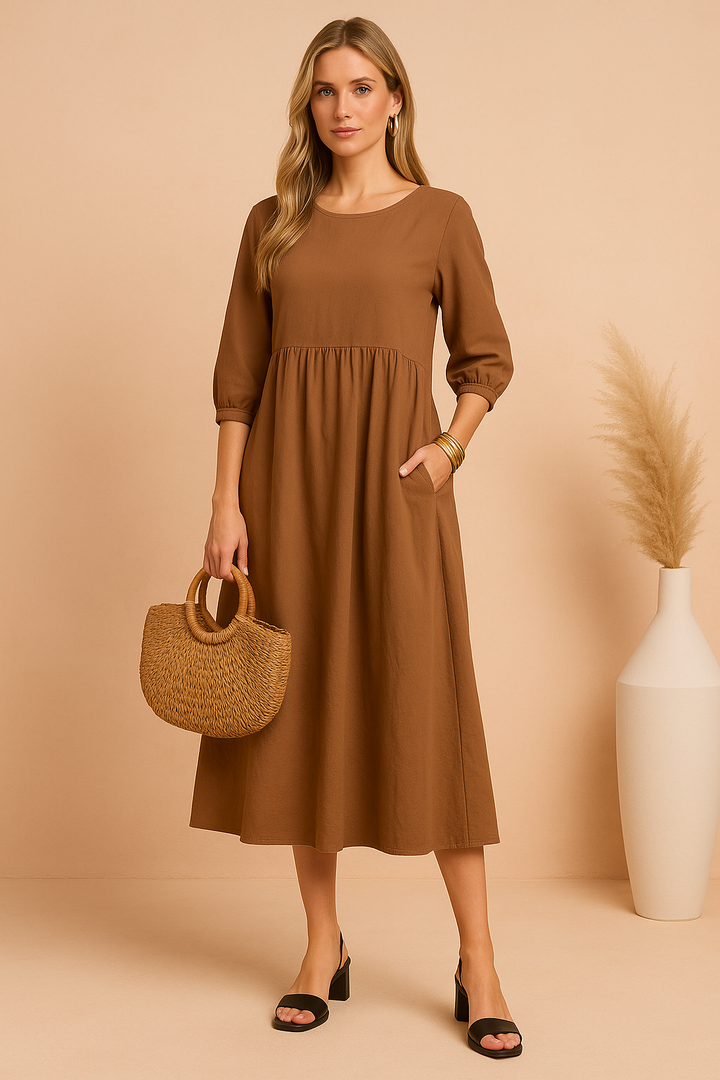 Women's Elegant Midi Dress with 3/4 Sleeves