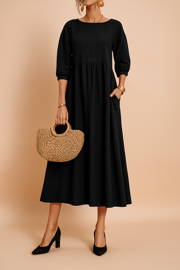 Women's Elegant Midi Dress with 3/4 Sleeves