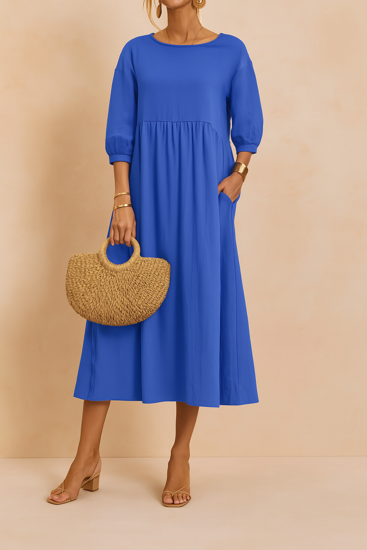 Women's Elegant Midi Dress with 3/4 Sleeves