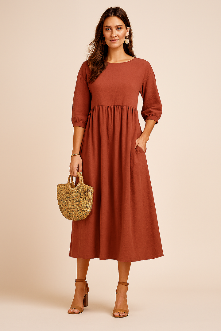 Women's Elegant Midi Dress with 3/4 Sleeves