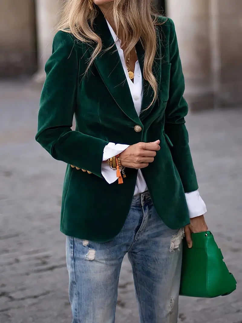 Women's classic velvet blazer in a versatile shade, perfect for formal and party wear.
