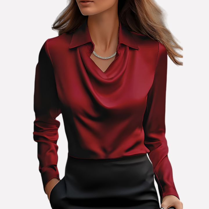 Polished women's satin shirt, ideal for transitioning from day to night.