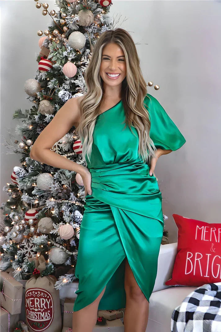Elegant women's silk dress, Seraphina style perfect for formal events & night outs.
