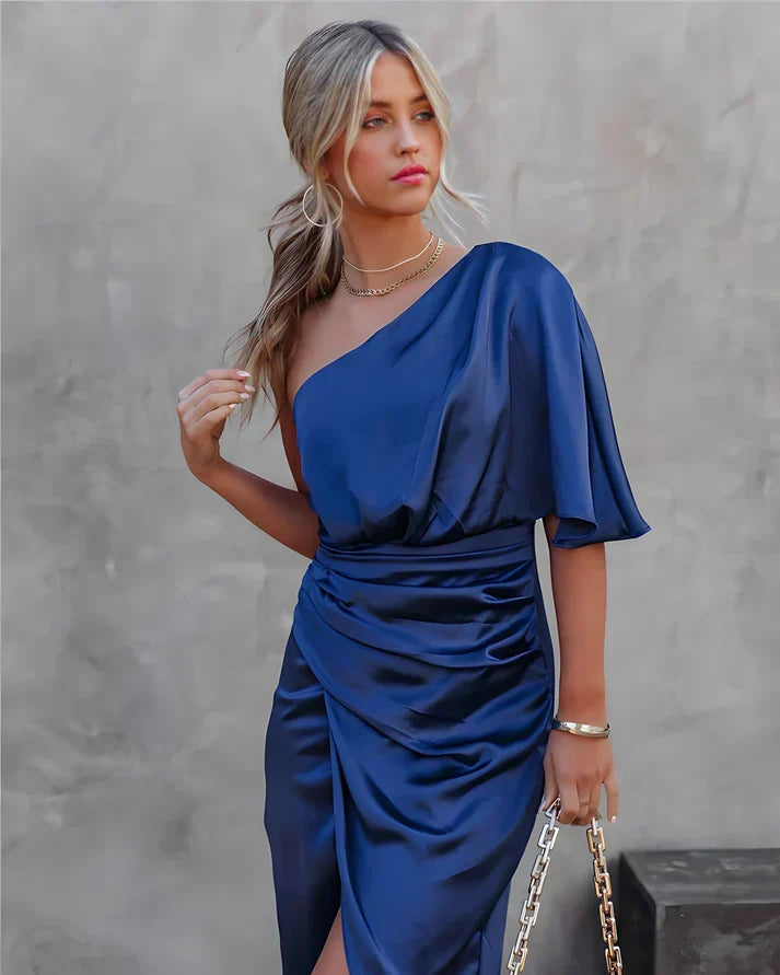 Classic Seraphina silk midi dress for women, ideal for parties & sophisticated nights out.