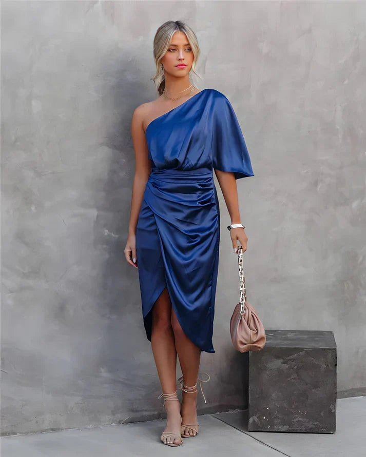 Luxurious women's formal evening dress in silk, designed for memorable special occasions.