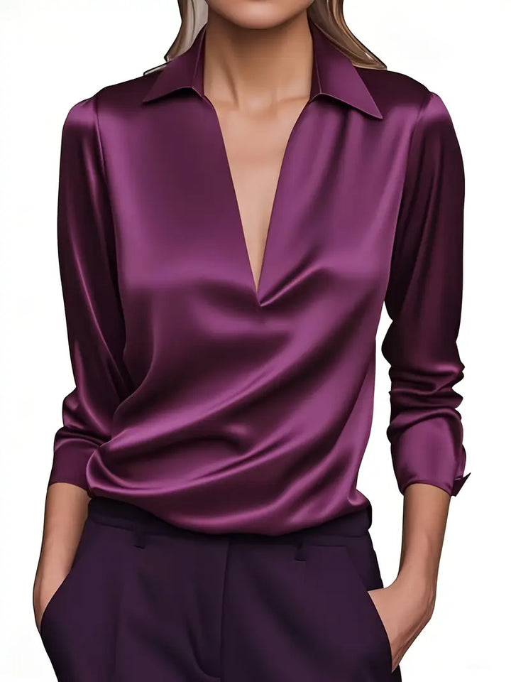 Effortless style: women's V-neck blouse, a sophisticated top for office and casual wear.