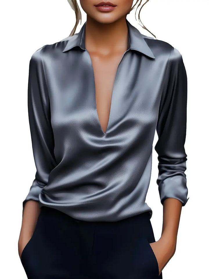 Chic women's V-neck blouse, ideal for office wear, casual outings, & sophisticated style.
