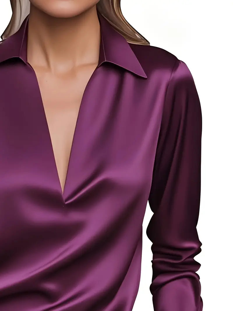 Sophisticated women's V-neck blouse, an essential for effortless style and elegant versatility.