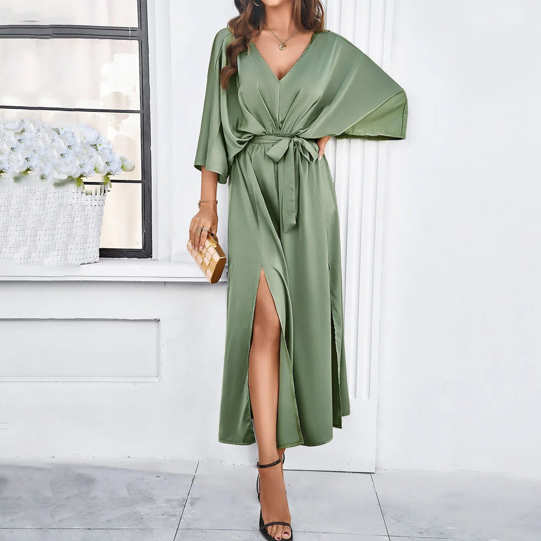 Chic V-neck spring dress for women, a versatile fashion choice for parties and summer.